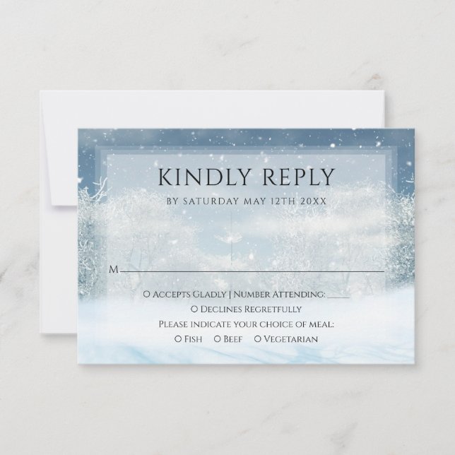 Winter Snow Forest Wedding RSVP Card (Front)