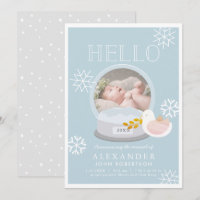 Winter Snow Globe Blue Boy Birth Announcement