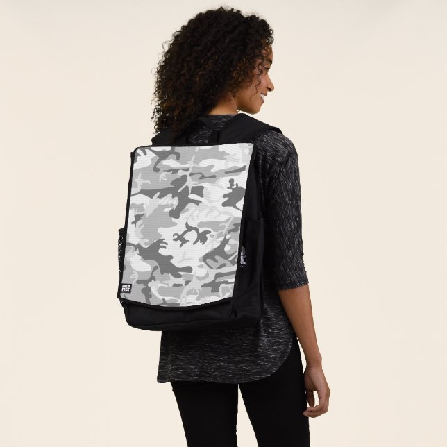 Winter Snow Grey Camouflage, Military, Army Backpack (Worn)