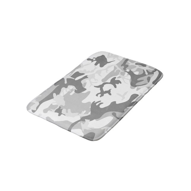 Winter Snow Grey Camouflage, Military, Army Bath Mat (Angled)
