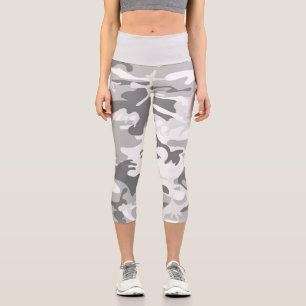 Winter Snow Grey Camouflage, Military, Army Capri Leggings