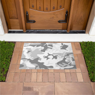 Winter Snow Grey Camouflage, Military, Army Doormat