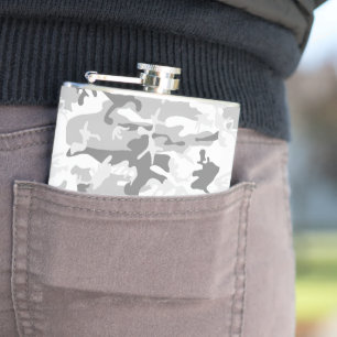 Winter Snow Grey Camouflage, Military, Army Hip Flask