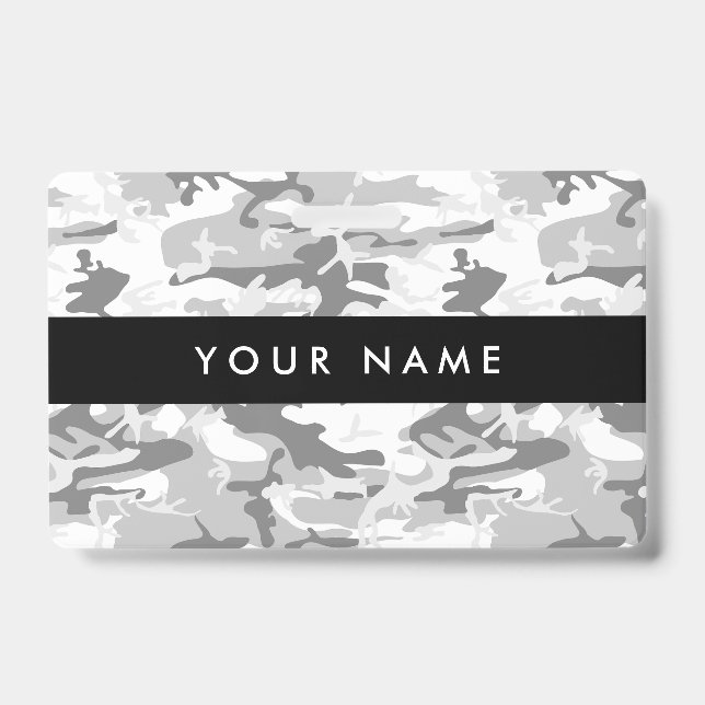Winter Snow Grey Camouflage, Military, Army ID Badge (Front)