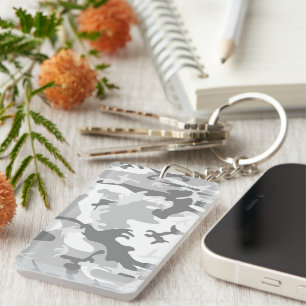 Winter Snow Grey Camouflage, Military, Army Key Ring