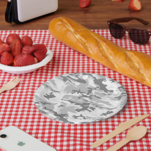 Winter Snow Grey Camouflage, Military, Army Paper Plate