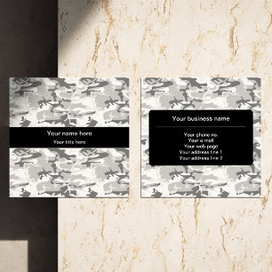 Winter Snow Grey Camouflage, Military, Army Square Business Card