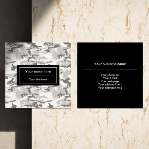 Winter Snow Grey Camouflage, Military, Army Square Business Card