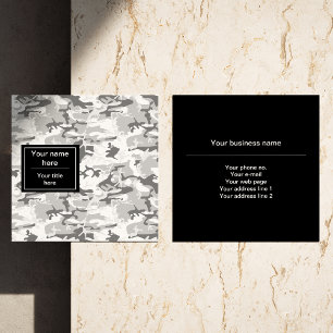 Winter Snow Grey Camouflage, Military, Army Square Business Card