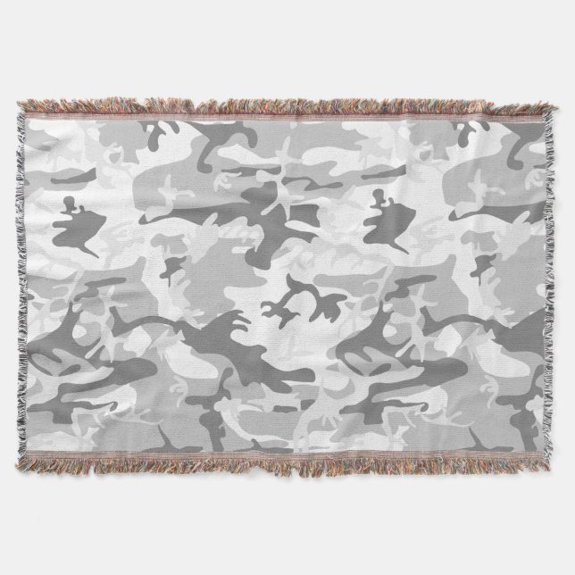Winter Snow Grey Camouflage, Military, Army Throw Blanket (Front)