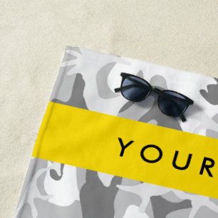 Winter Snow Grey Camouflage Your name Personalise Beach Towel