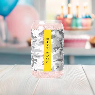Winter Snow Grey Camouflage Your name Personalise Can Glass