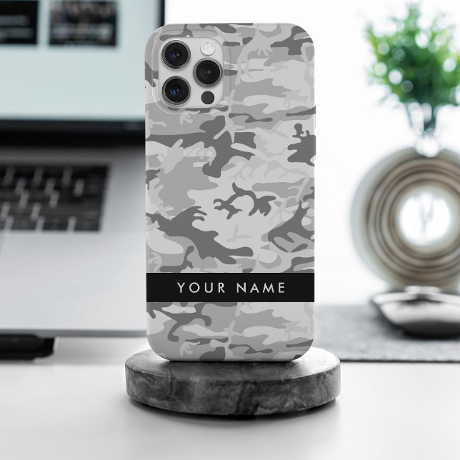 Winter Snow Grey Camouflage Your name Personalise Case-Mate iPhone Case (Creator Uploaded)