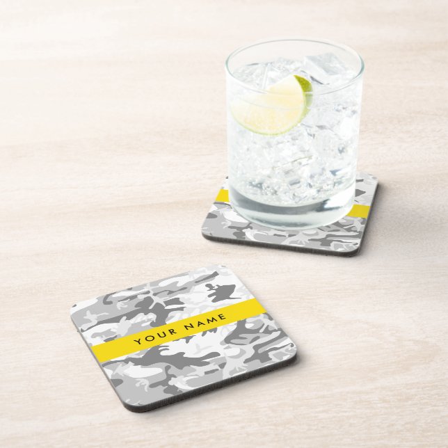 Winter Snow Grey Camouflage Your name Personalise Coaster (Right Side)