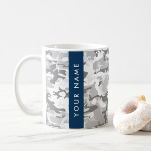 Winter Snow Grey Camouflage Your name Personalise Coffee Mug