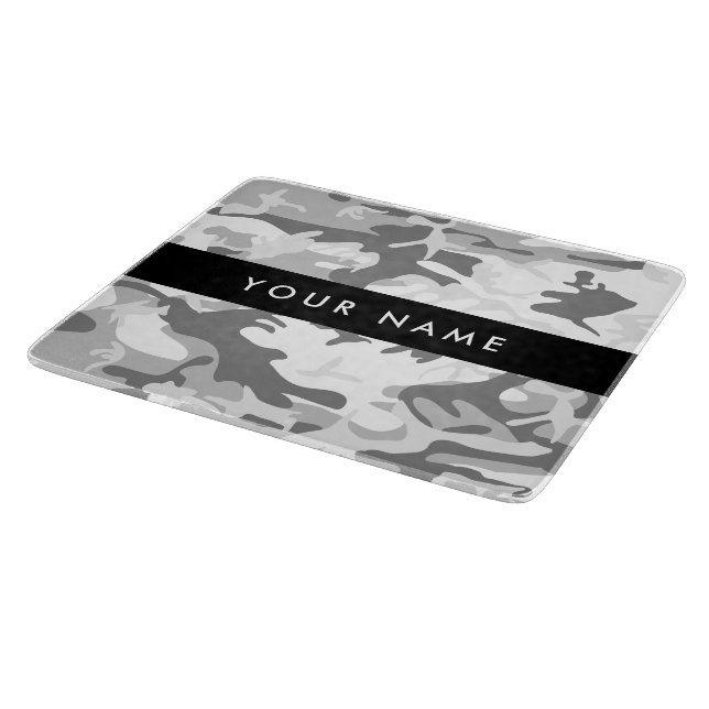 Winter Snow Grey Camouflage Your name Personalise Cutting Board (Corner)