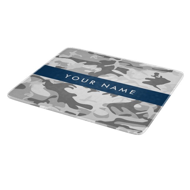 Winter Snow Grey Camouflage Your name Personalise Cutting Board (Corner)