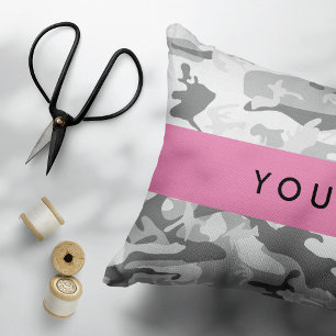 Winter Snow Grey Camouflage Your name Personalise Decorative Cushion