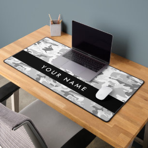 Winter Snow Grey Camouflage Your name Personalise Desk Mat