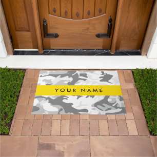 Winter Snow Grey Camouflage Your name Personalise Doormat