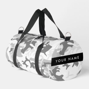 Winter Snow Grey Camouflage Your name Personalise Duffle Bag