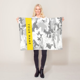 Winter Snow Grey Camouflage Your name Personalise Fleece Blanket