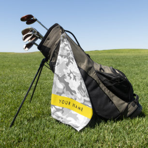 Winter Snow Grey Camouflage Your name Personalise Golf Towel