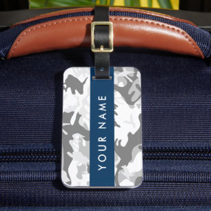 Winter Snow Grey Camouflage Your name Personalise Luggage Tag