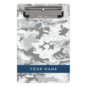Winter Snow Grey Camouflage Your name Personalise Mini Clipboard