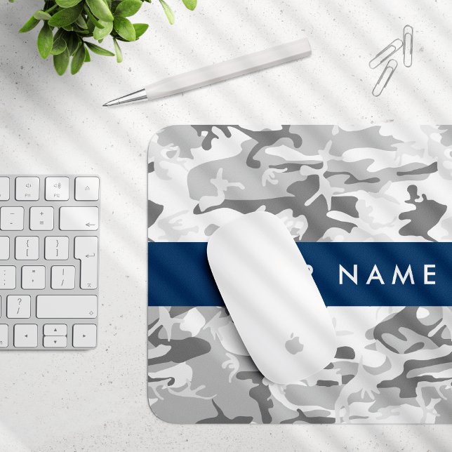 Winter Snow Grey Camouflage Your name Personalise Mouse Pad (Creator Uploaded)