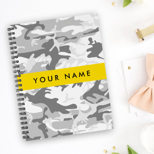 Winter Snow Grey Camouflage Your name Personalise Notebook
