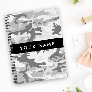 Winter Snow Grey Camouflage Your name Personalise Notebook