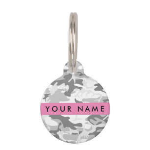 Winter Snow Grey Camouflage Your name Personalise Pet Tag