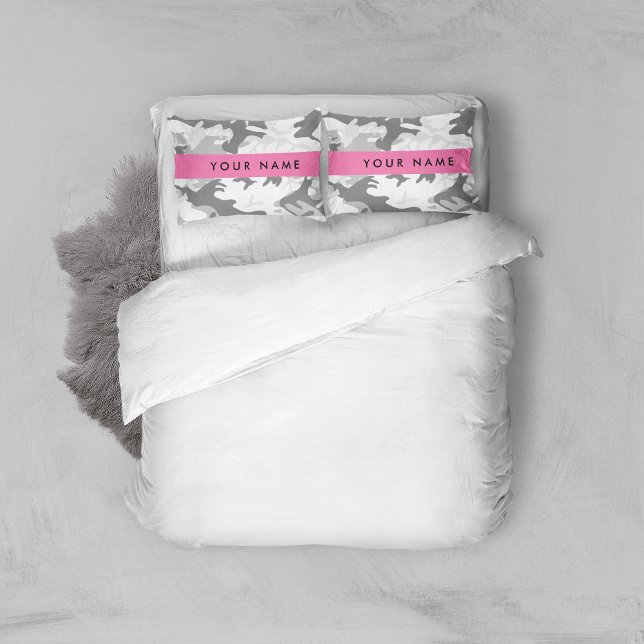 Winter Snow Grey Camouflage Your name Personalise Pillowcase (Creator Uploaded)