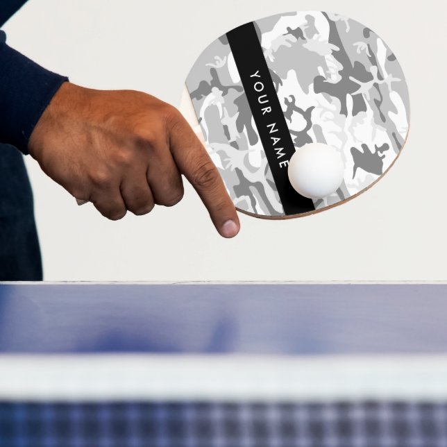 Winter Snow Grey Camouflage Your name Personalise Ping Pong Paddle (Insitu)