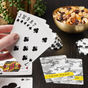 Winter Snow Grey Camouflage Your name Personalise Playing Cards