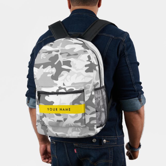 Winter Snow Grey Camouflage Your name Personalise Printed Backpack (Insitu (Model))