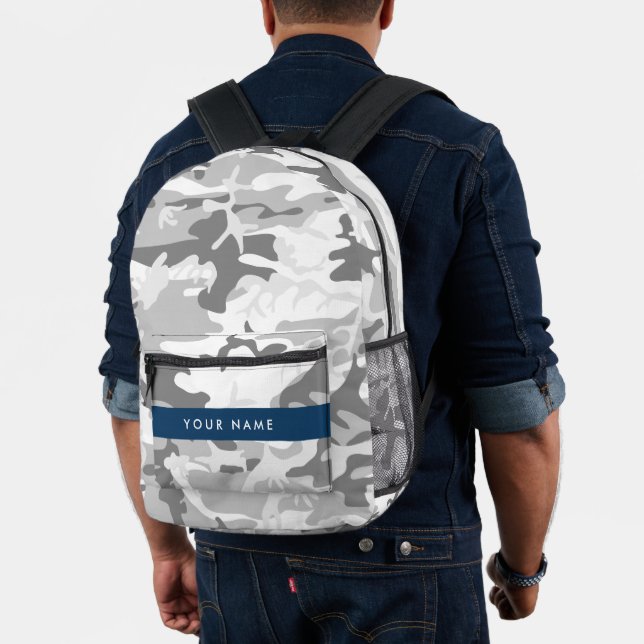 Winter Snow Grey Camouflage Your name Personalise Printed Backpack (Insitu (Model))