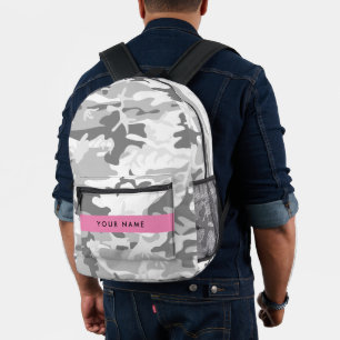 Winter Snow Grey Camouflage Your name Personalise Printed Backpack