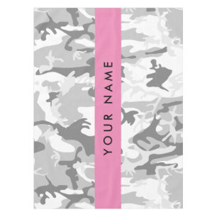 Winter Snow Grey Camouflage Your name Personalise Tablecloth