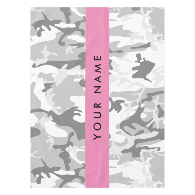 Winter Snow Grey Camouflage Your name Personalise Tablecloth (Front)