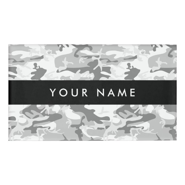 Winter Snow Grey Camouflage Your name Personalise Tag (Front)