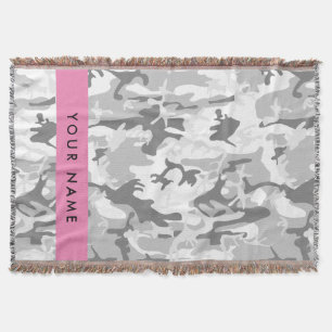 Winter Snow Grey Camouflage Your name Personalise Throw Blanket