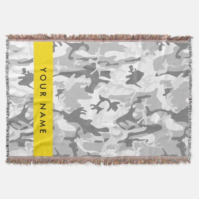 Winter Snow Grey Camouflage Your name Personalise Throw Blanket (Front)