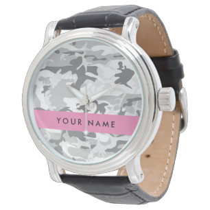 Winter Snow Grey Camouflage Your name Personalise Watch