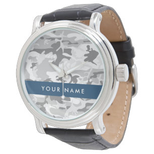 Winter Snow Grey Camouflage Your name Personalise Watch