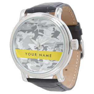 Winter Snow Grey Camouflage Your name Personalise Watch