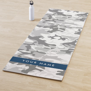 Winter Snow Grey Camouflage Your name Personalise Yoga Mat