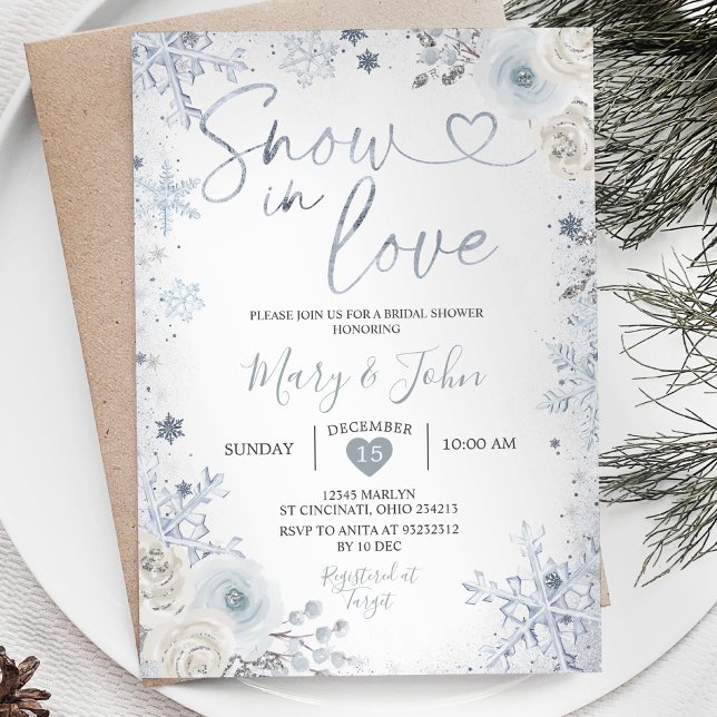 Winter Snow in Love Blue Snowflake Bridal Shower Invitation (Creator Uploaded)