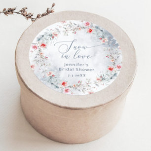 Winter Snow in Love elegant Bridal shower Classic Round Sticker